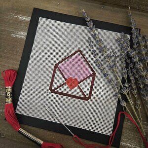 NEEDLEPOINT - Hand painted Valentines Day Canvas - Heart Letter Envelope